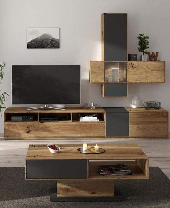 Thiết kế phòng khách đẹp với kệ tivi gỗ từ Triệu Gia