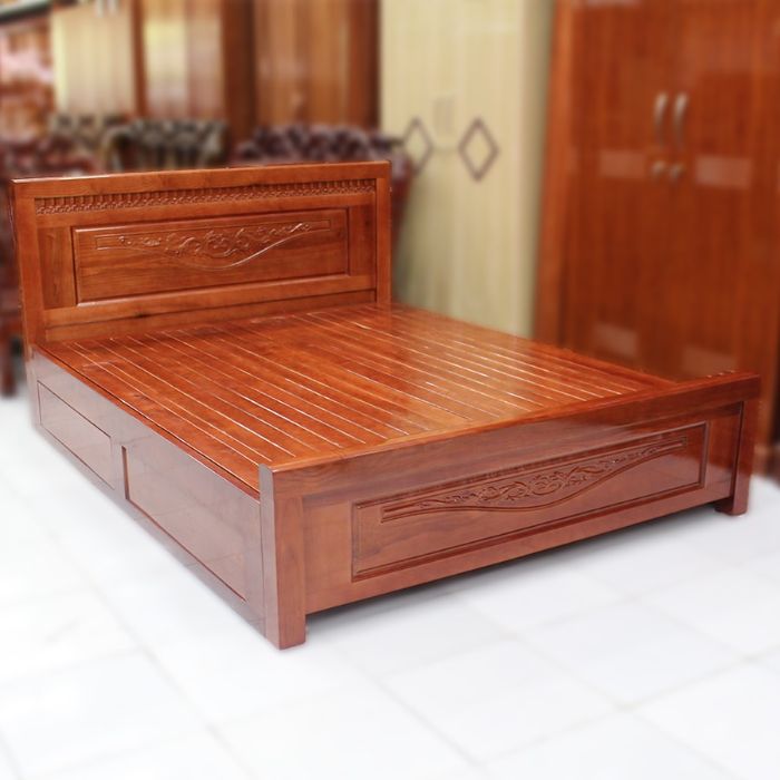 Giường ngủ gỗ hương thiết kế đơn giản