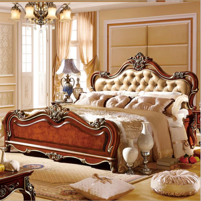 Mẫu giường ngủ cao cấp kiểu quý tộc gỗ pha da 