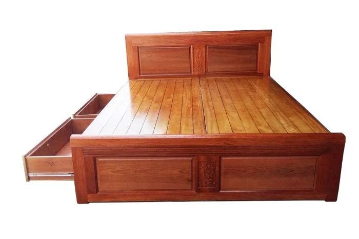 Giường ngủ gỗ xoan đào có ngăn kéo