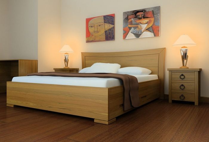 Giường ngủ hiện đại màu gỗ sồi tự nhiên
