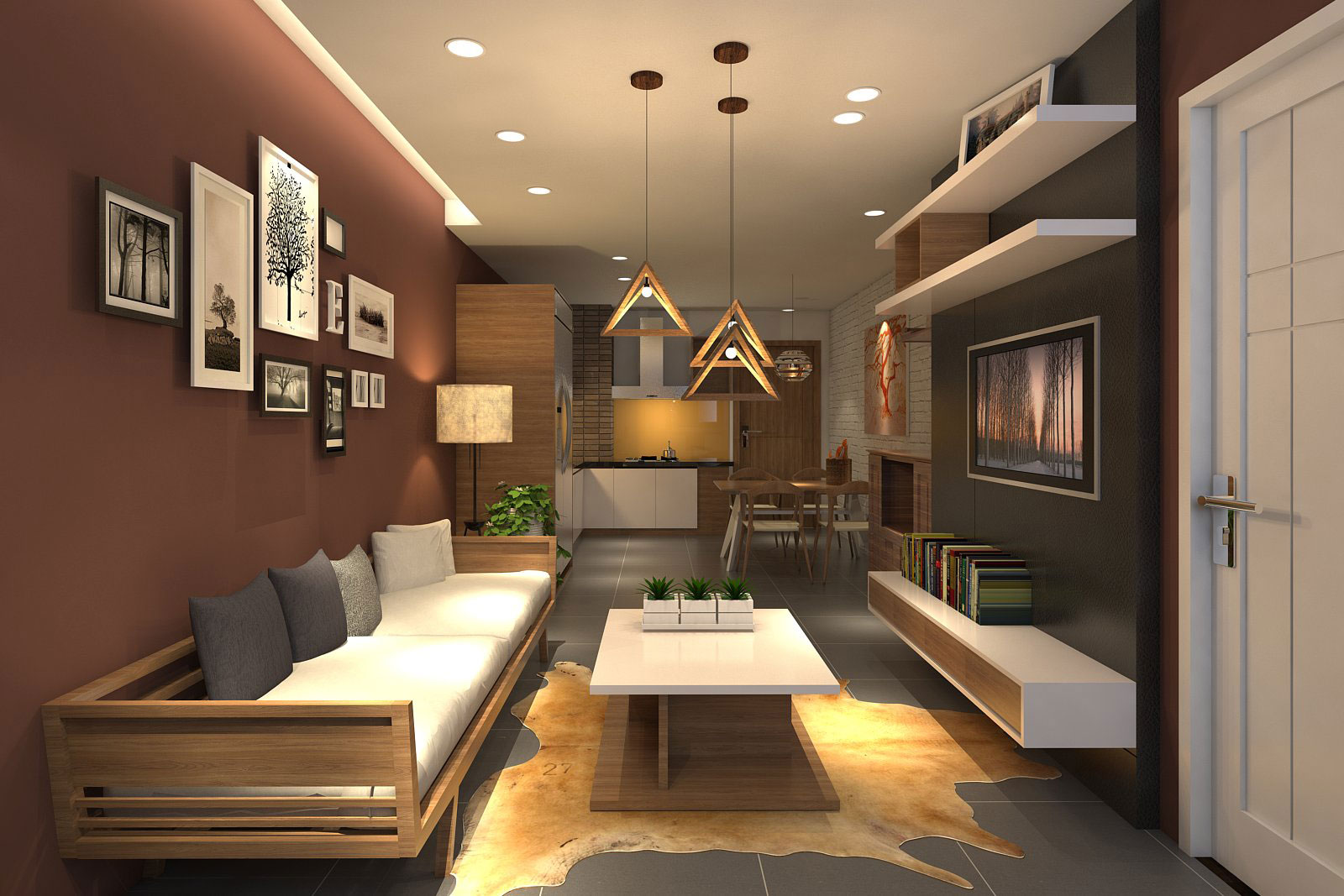 Thiết kế nội thất chung cư 75m2 với các ý tưởng chọn đồ gỗ tự nhiên