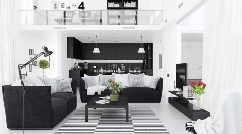 Mẫu thiết kế nội thất chung cư đẹp cùng tone màu đen và trắng