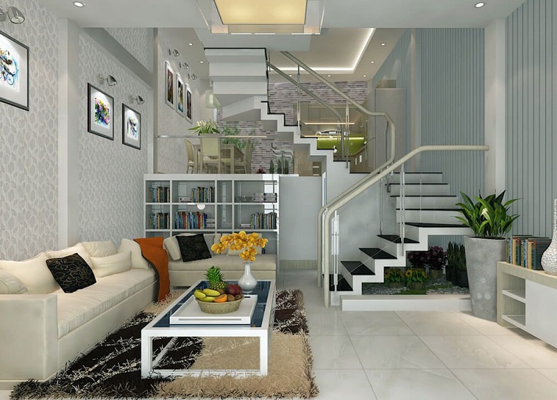 Cách ít người biết để thiết kế nội thất phòng khách có cầu thang chuẩn đẹp