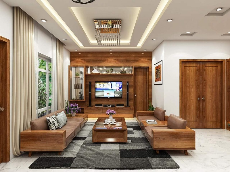 Thiết kế nội thất phòng khách đẹp, ấm áp với nội thất gỗ tự nhiên