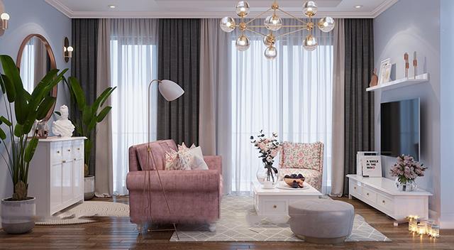 Chọn màu hồng ngọt ngào để thiết kế nội thất chung cư 70m2